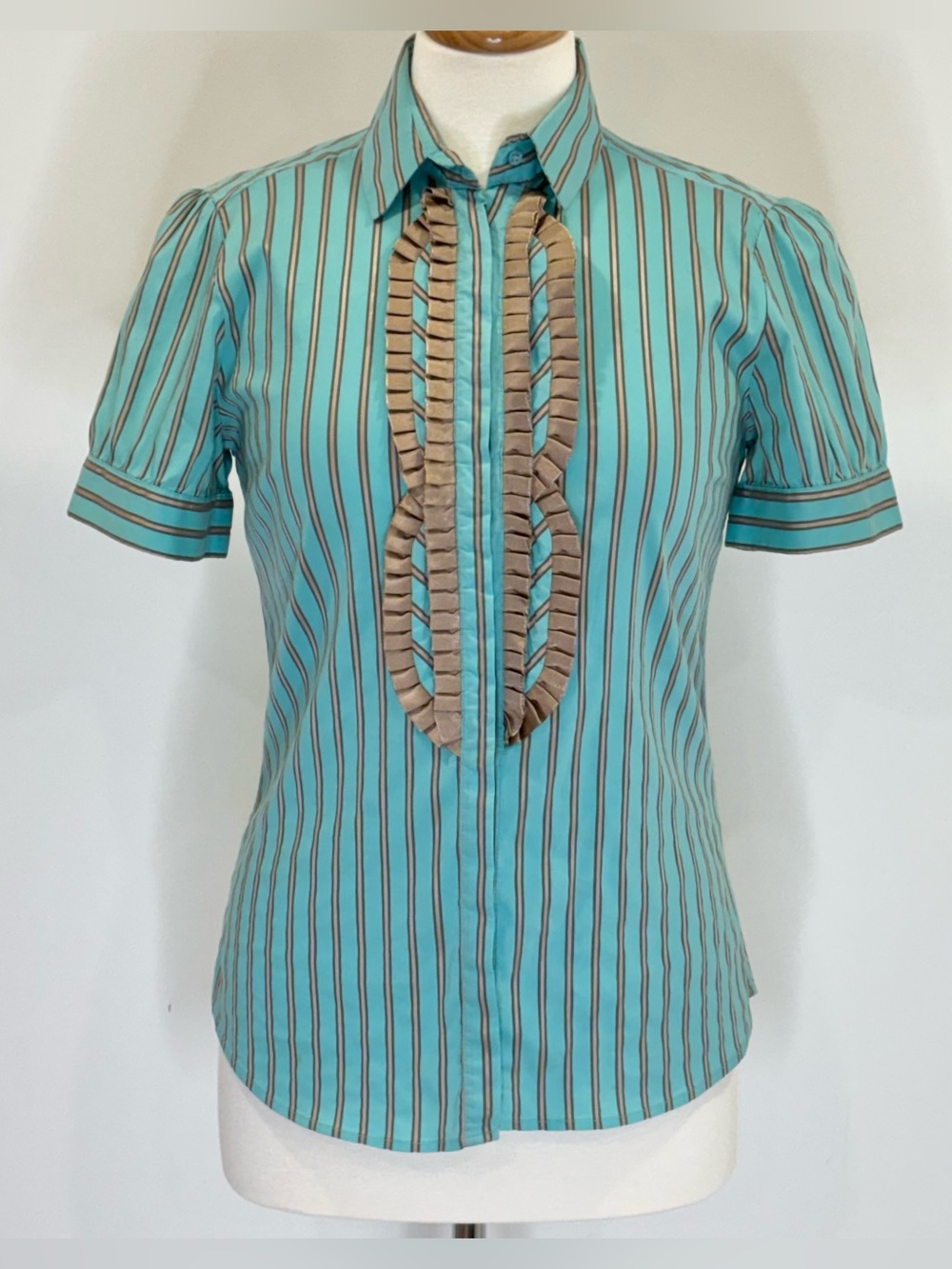 Zara turquoise striped blouse